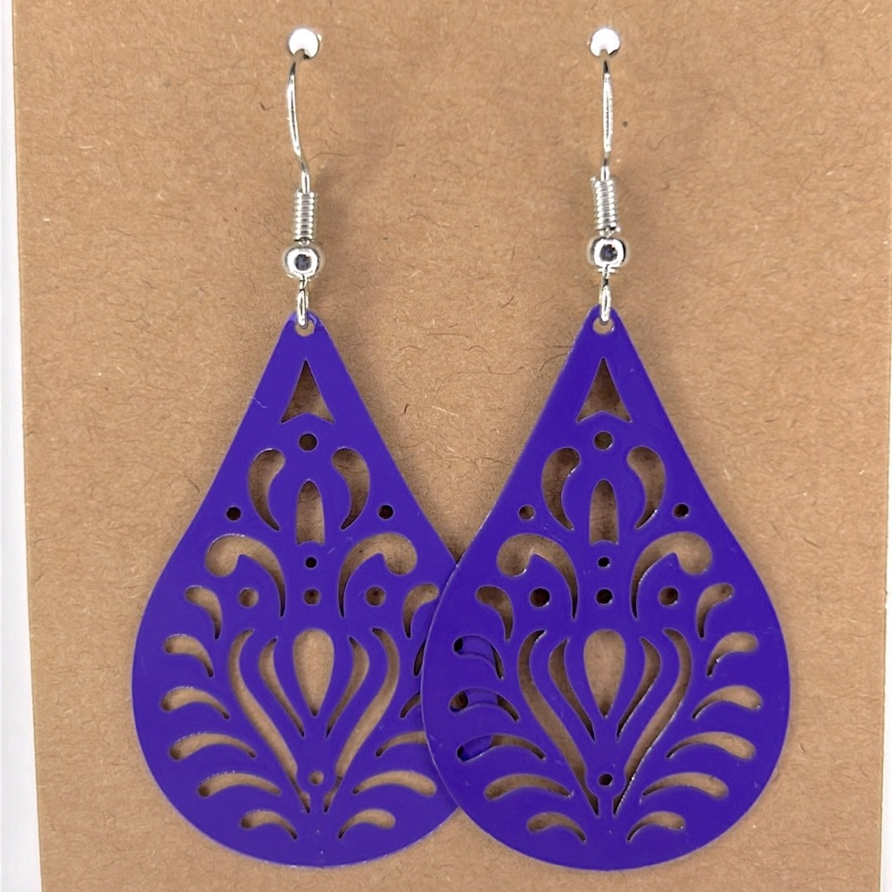 Purple Delicate Brass Teardrop Dangle Earrings Fashion Jewelry - Picture 4 of 5
